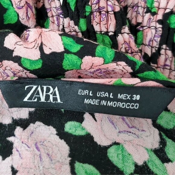 Zara Womens Mini Dress Large Floral Print Smocked Bottom Bloggers Favorite - Picture 7 of 12